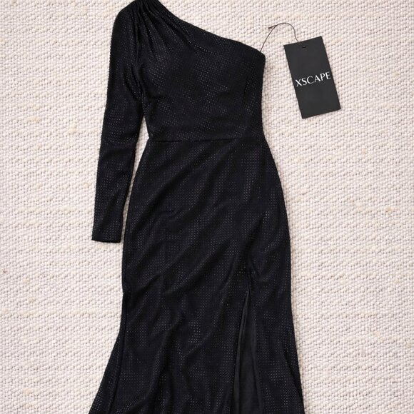Xscape Dresses & Skirts - Xscape Black Rhinestone Embellished One-Shoulder Jersey Dress 12 NWT Formal Gown
